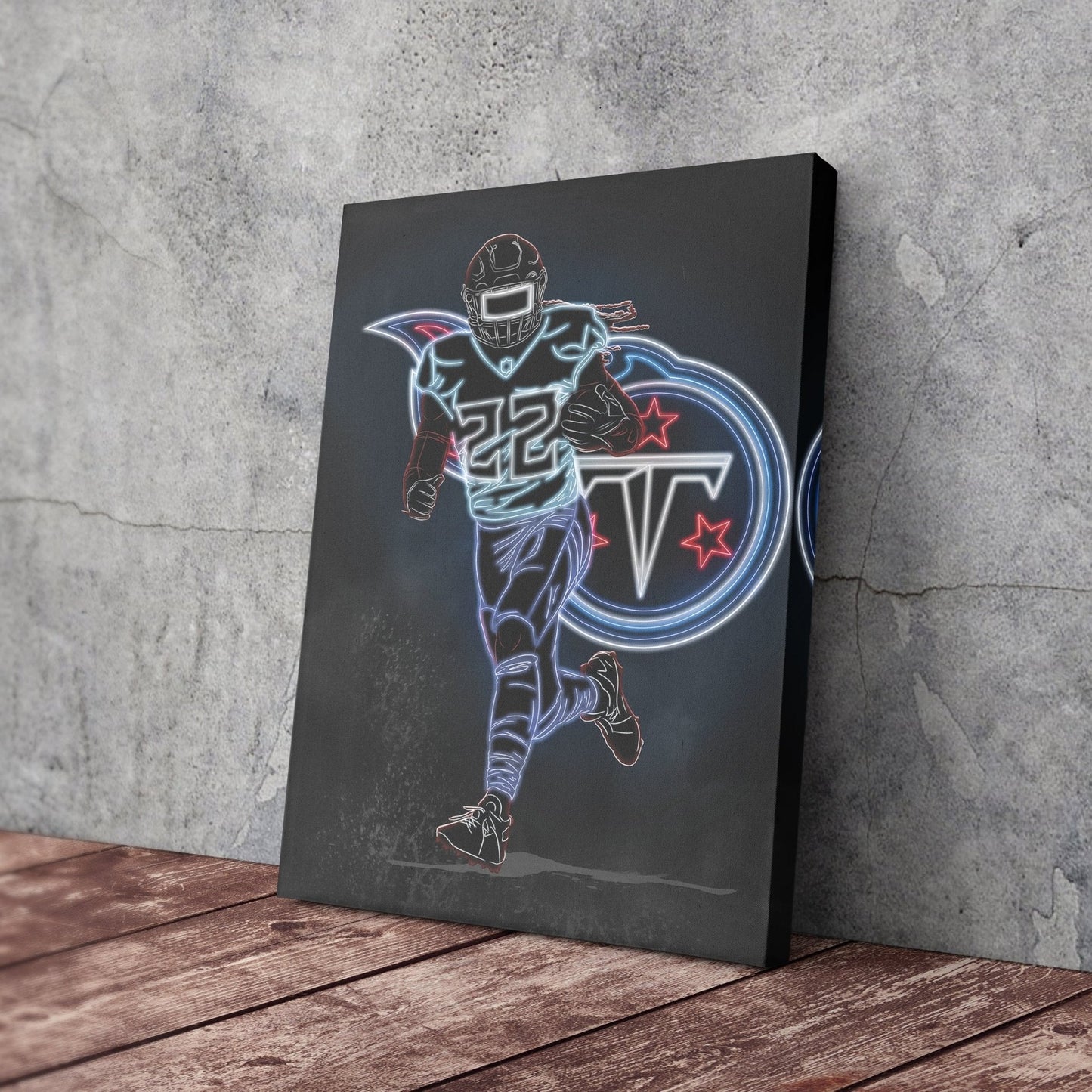 Derrick Henry Neon Canvas Art | Titans Wall Decor