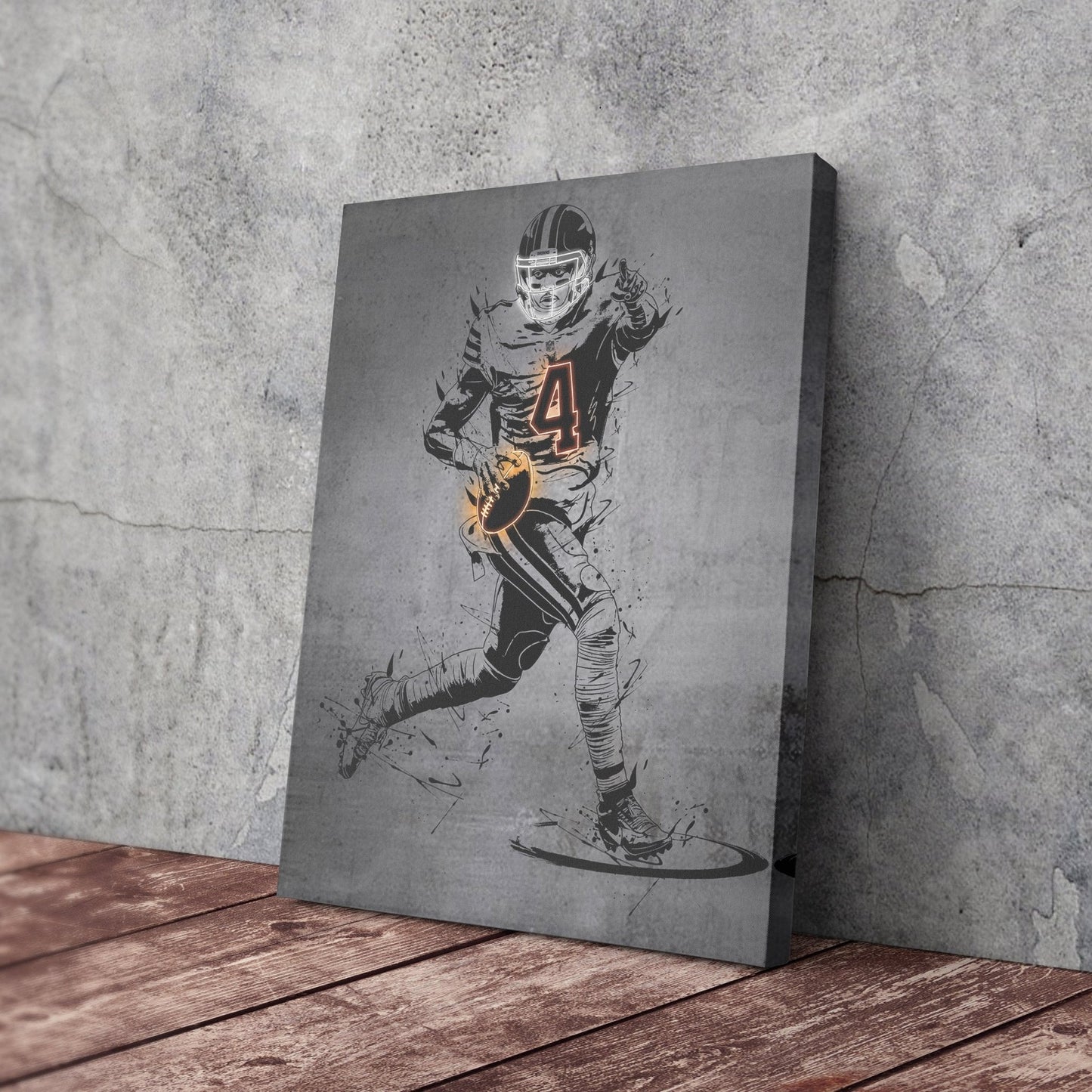 Deshaun Watson Neon Canvas Art | Modern Wall Decor for Browns Fans