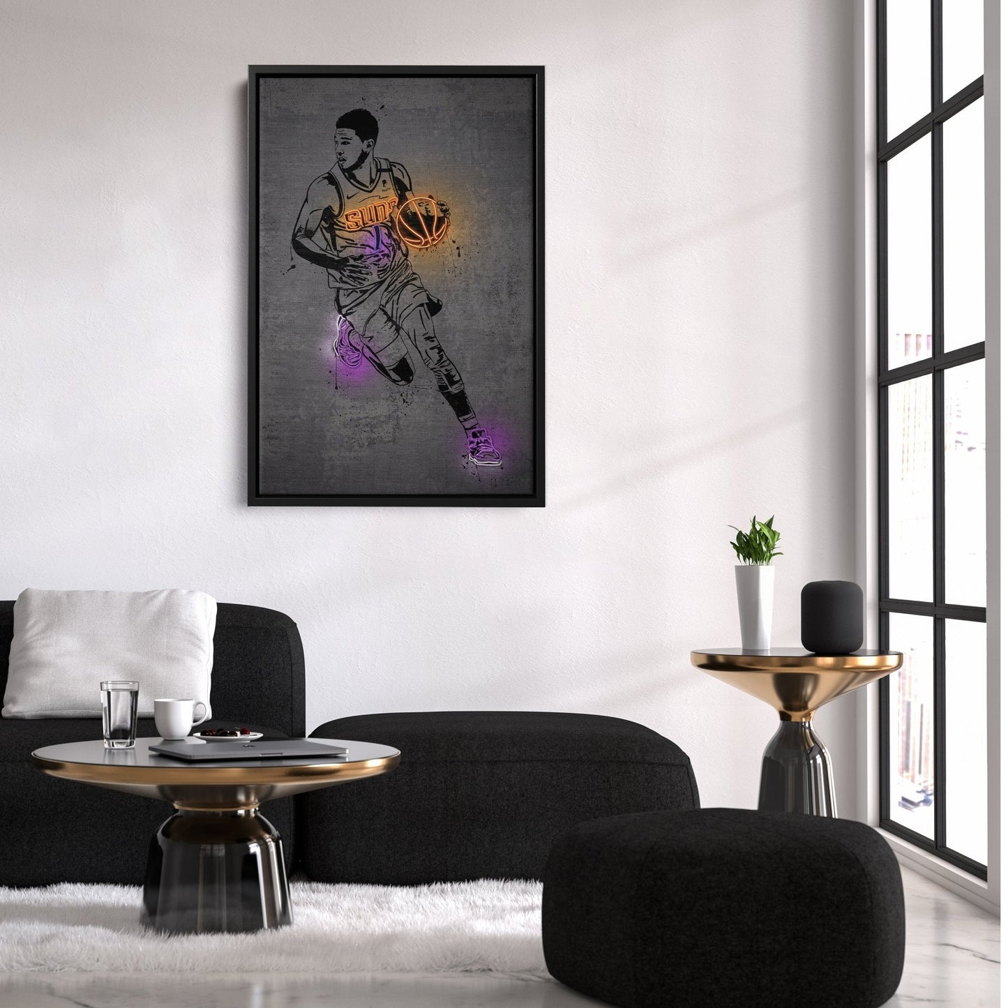 Devin Booker Neon Canvas Art | Modern Wall Decor for Suns Fans