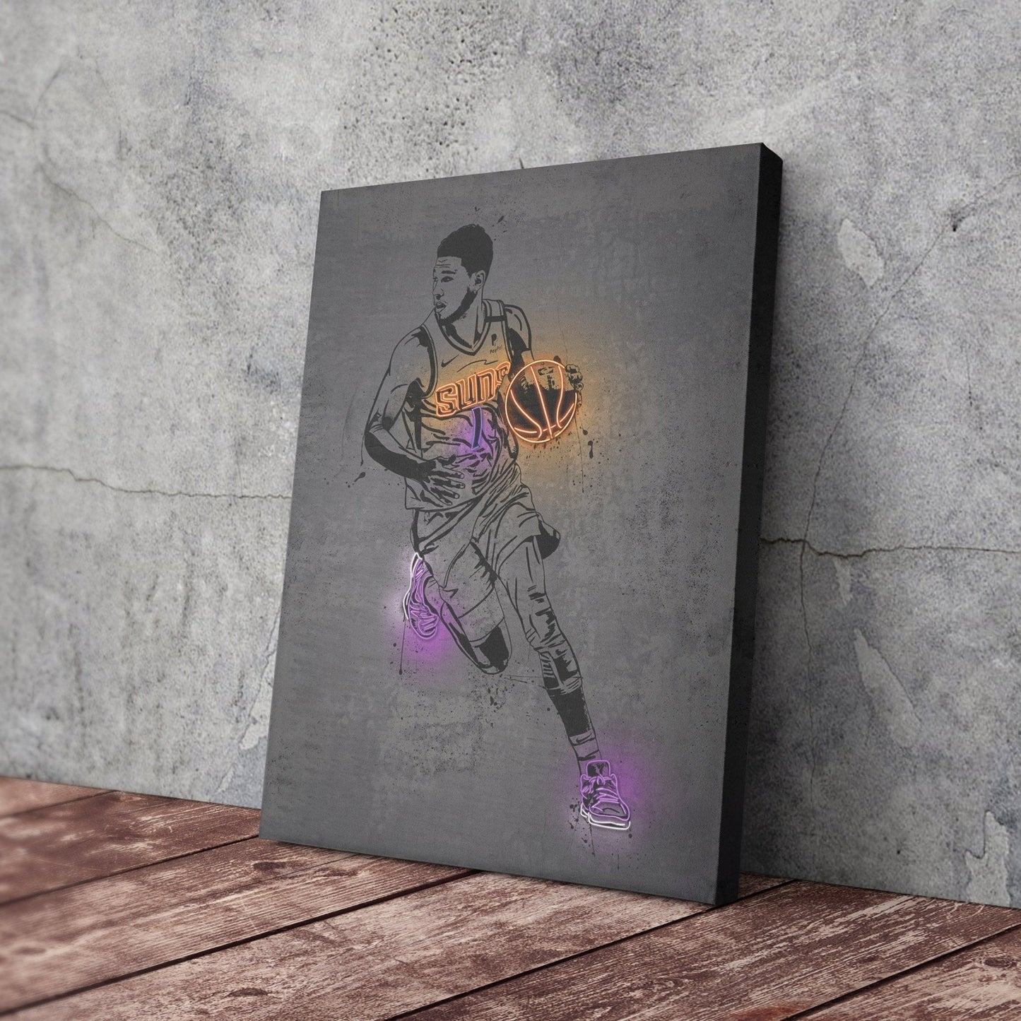 Devin Booker Neon Canvas Art | Modern Wall Decor for Suns Fans