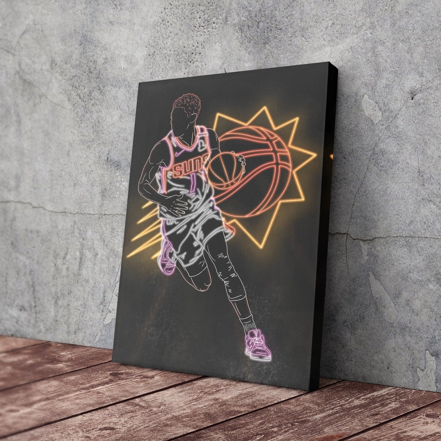 Devin Booker Neon Canvas Art | Suns Wall Decor