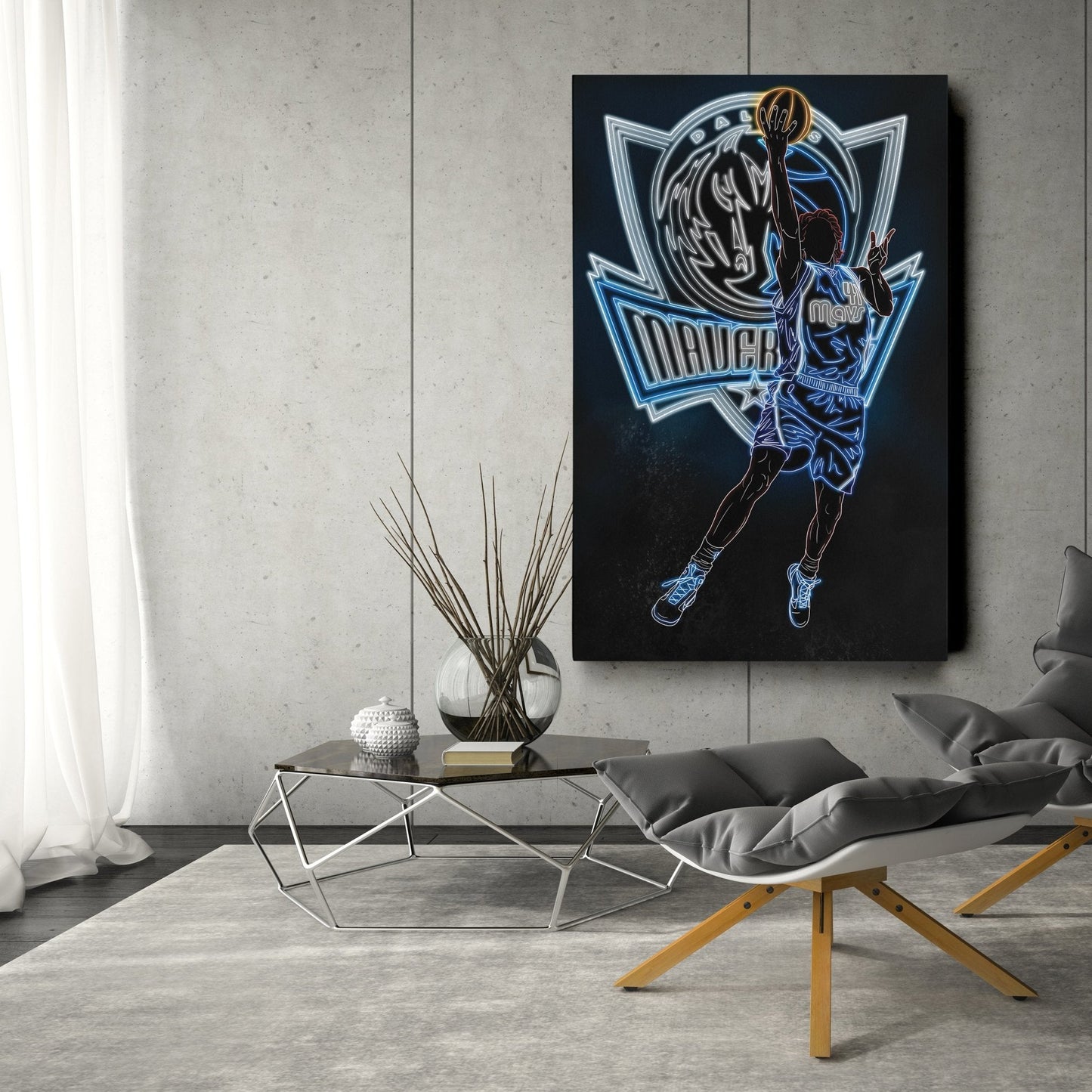 Dirk Nowitzki Neon Canvas Art | Mavericks Wall Decor