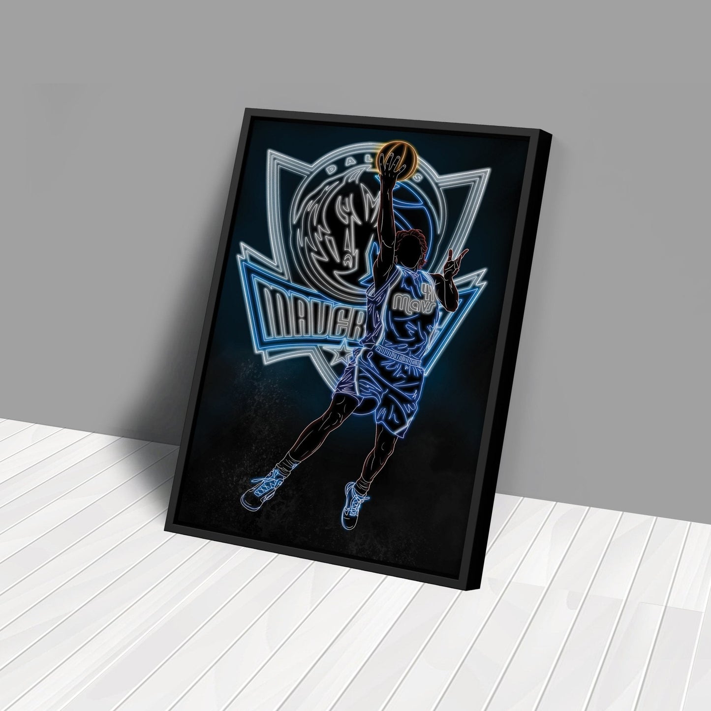 Dirk Nowitzki Neon Canvas Art | Mavericks Wall Decor