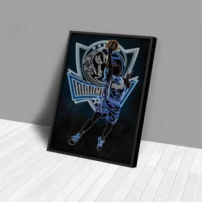 Dirk Nowitzki Neon Canvas Art | Mavericks Wall Decor