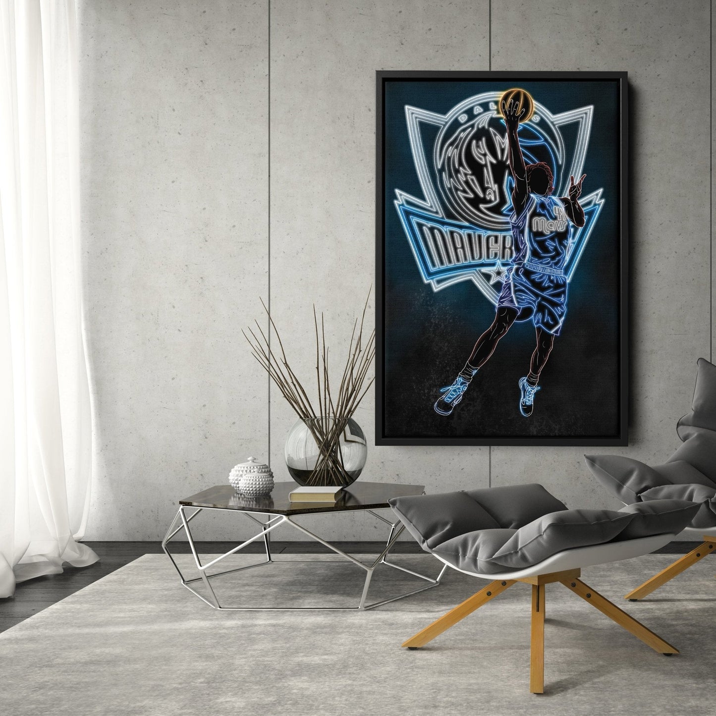 Dirk Nowitzki Neon Canvas Art | Mavericks Wall Decor