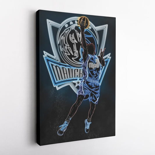 Dirk Nowitzki Neon Canvas Art | Mavericks Wall Decor