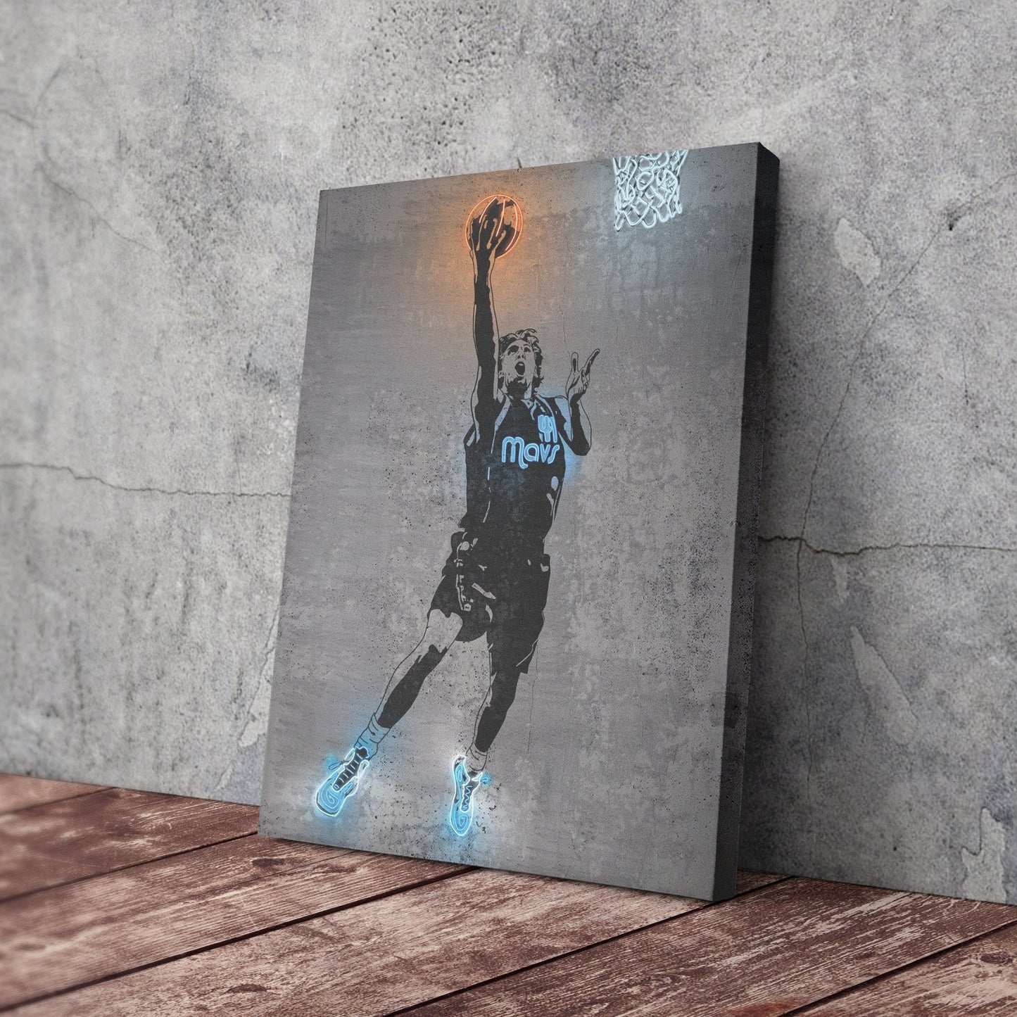 Dirk Nowitzki Neon Canvas Art | Modern Wall Decor for Mavericks Fans