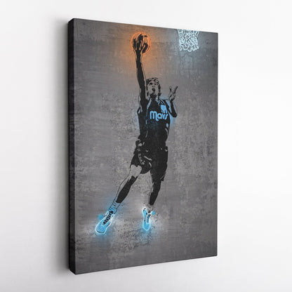 Dirk Nowitzki Neon Canvas Art | Modern Wall Decor for Mavericks Fans