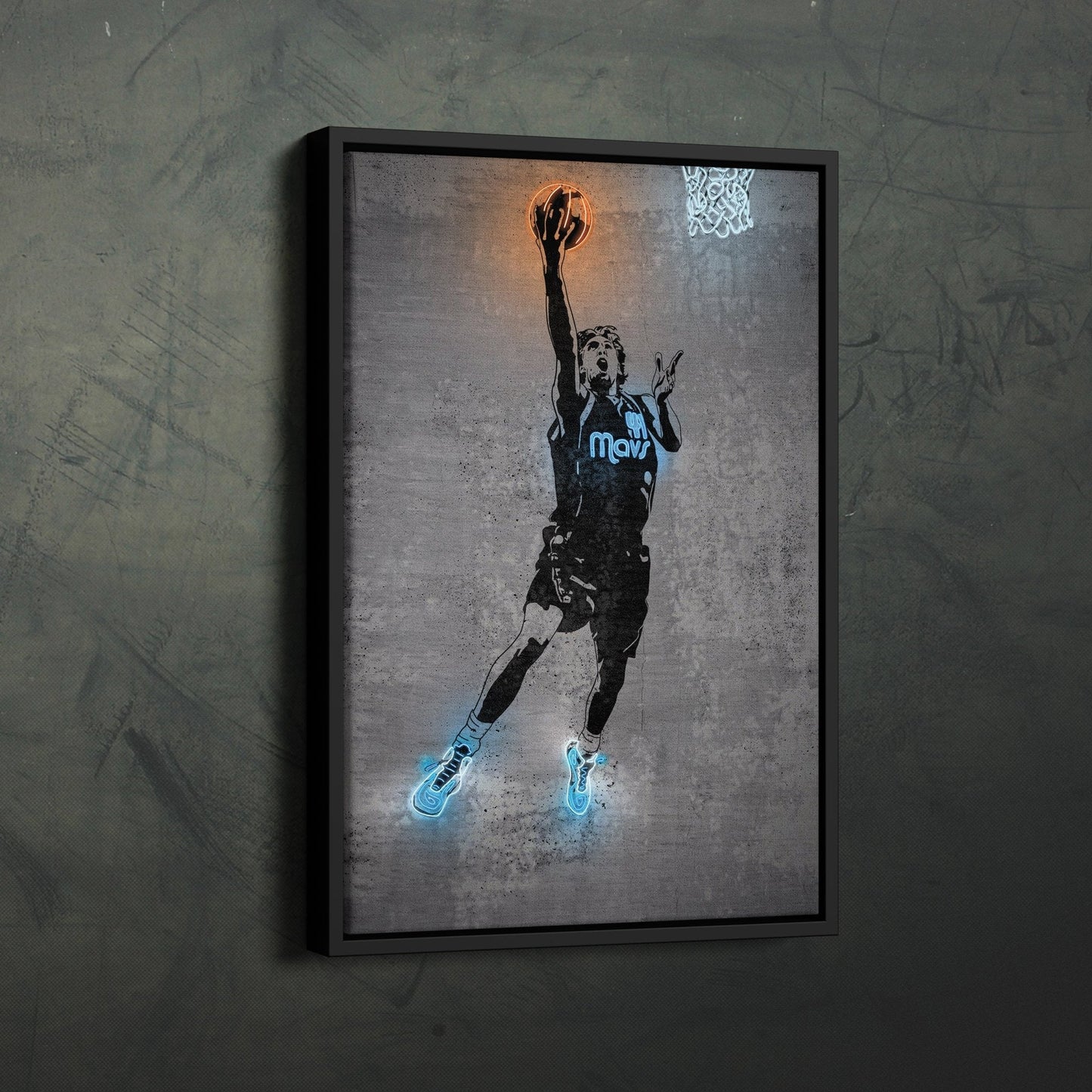 Dirk Nowitzki Neon Canvas Art | Modern Wall Decor for Mavericks Fans