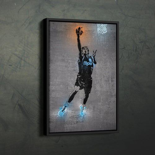 Dirk Nowitzki Neon Canvas Art | Modern Wall Decor for Mavericks Fans