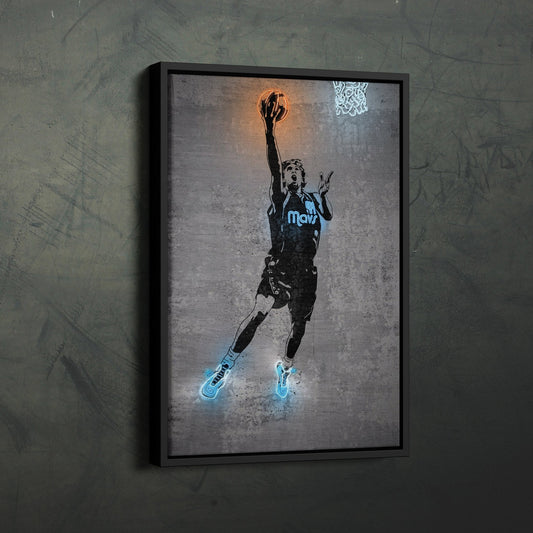 Dirk Nowitzki Neon Canvas Art | Modern Wall Decor for Mavericks Fans