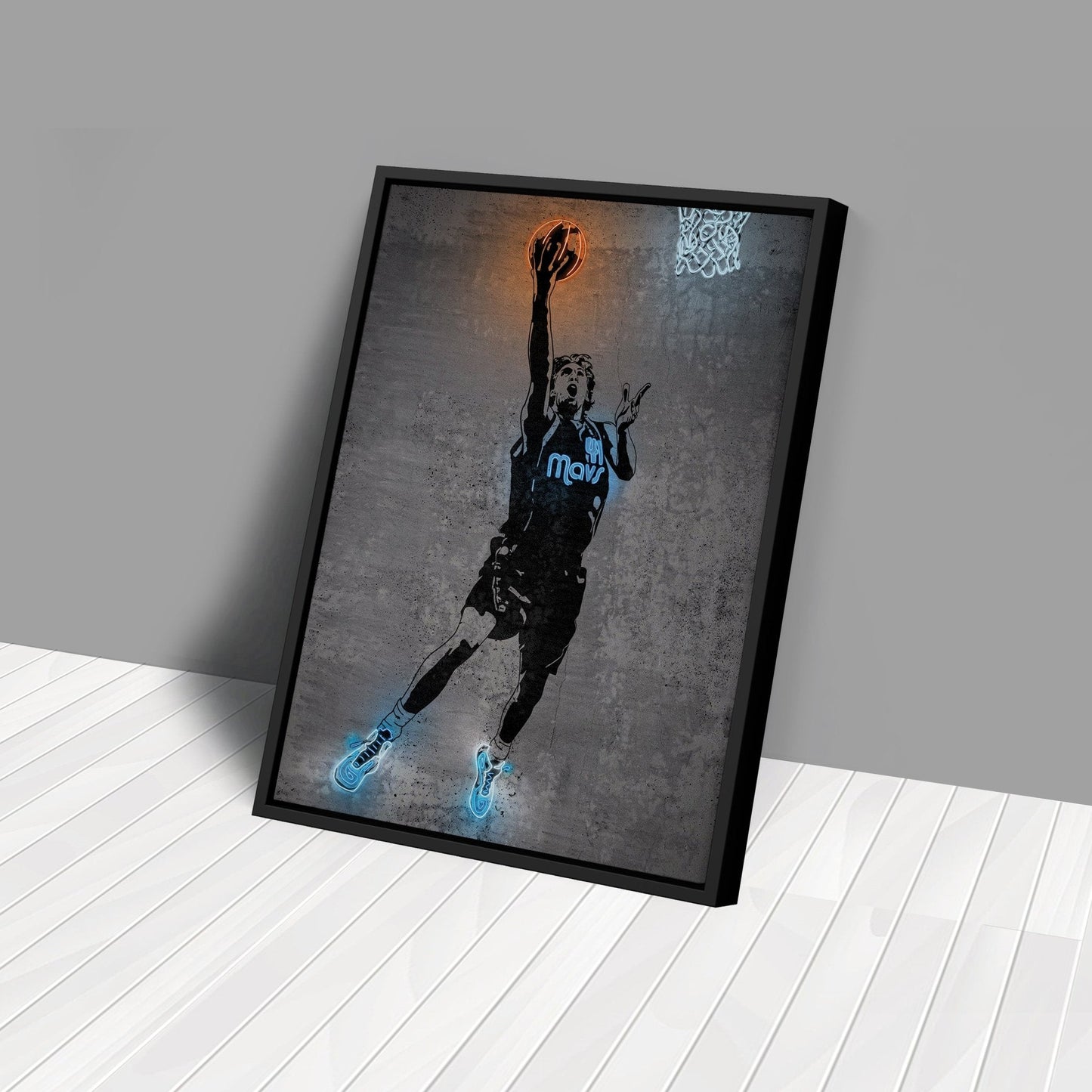 Dirk Nowitzki Neon Canvas Art | Modern Wall Decor for Mavericks Fans