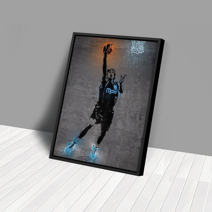 Dirk Nowitzki Neon Canvas Art | Modern Wall Decor for Mavericks Fans