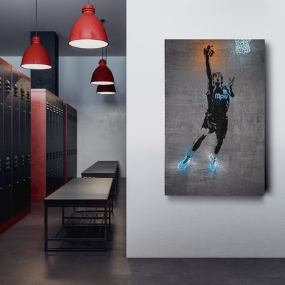 Dirk Nowitzki Neon Canvas Art | Modern Wall Decor for Mavericks Fans