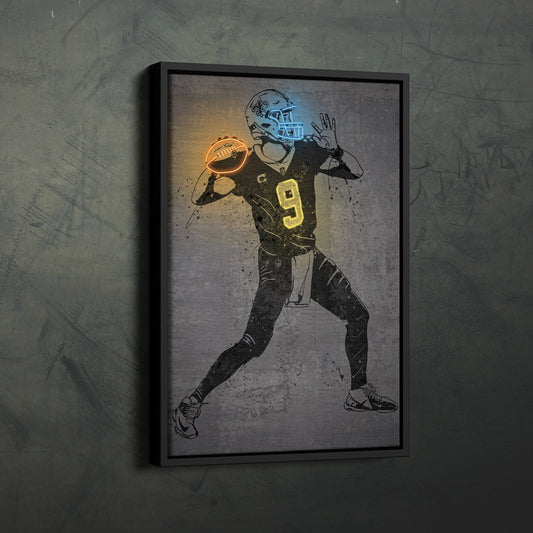 Drew Brees Neon Canvas Art | Modern Wall Decor for Saints Fans