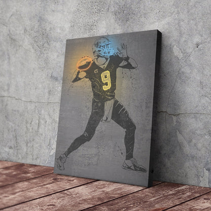 Drew Brees Neon Canvas Art | Modern Wall Decor for Saints Fans