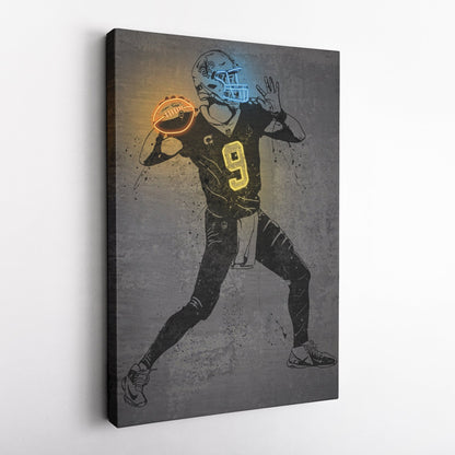 Drew Brees Neon Canvas Art | Modern Wall Decor for Saints Fans
