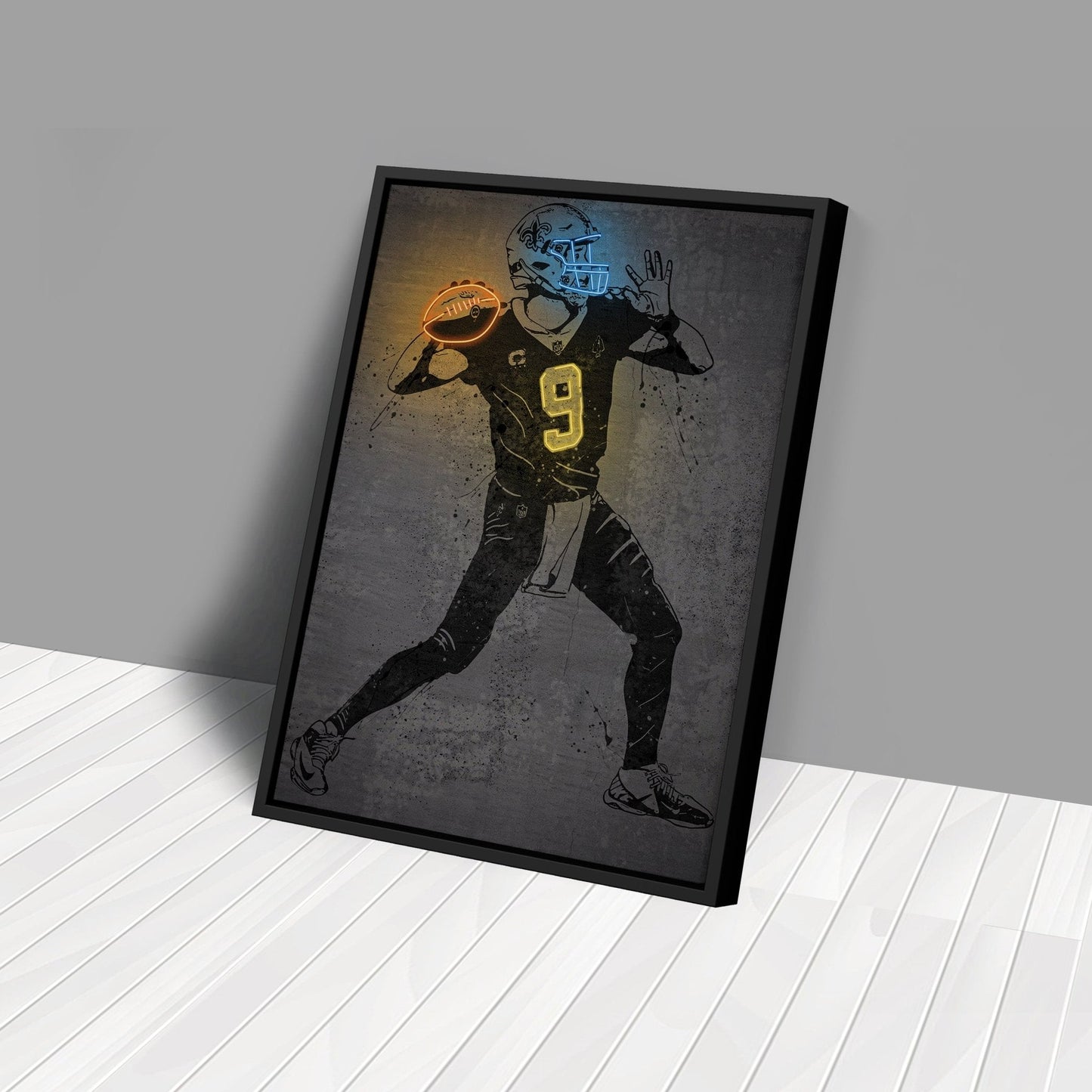 Drew Brees Neon Canvas Art | Modern Wall Decor for Saints Fans