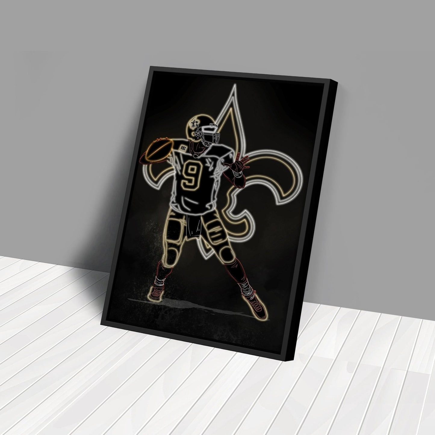 Drew Brees Neon Canvas Art | Saints Wall Decor