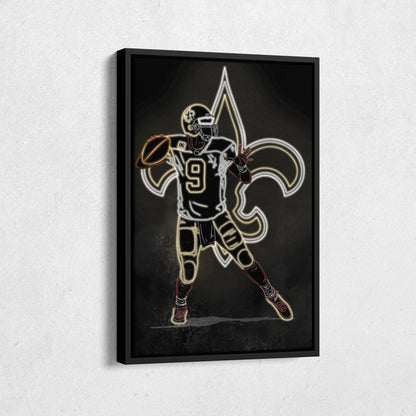 Drew Brees Neon Canvas Art | Saints Wall Decor
