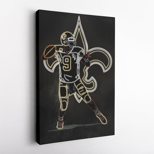 Drew Brees Neon Canvas Art | Saints Wall Decor