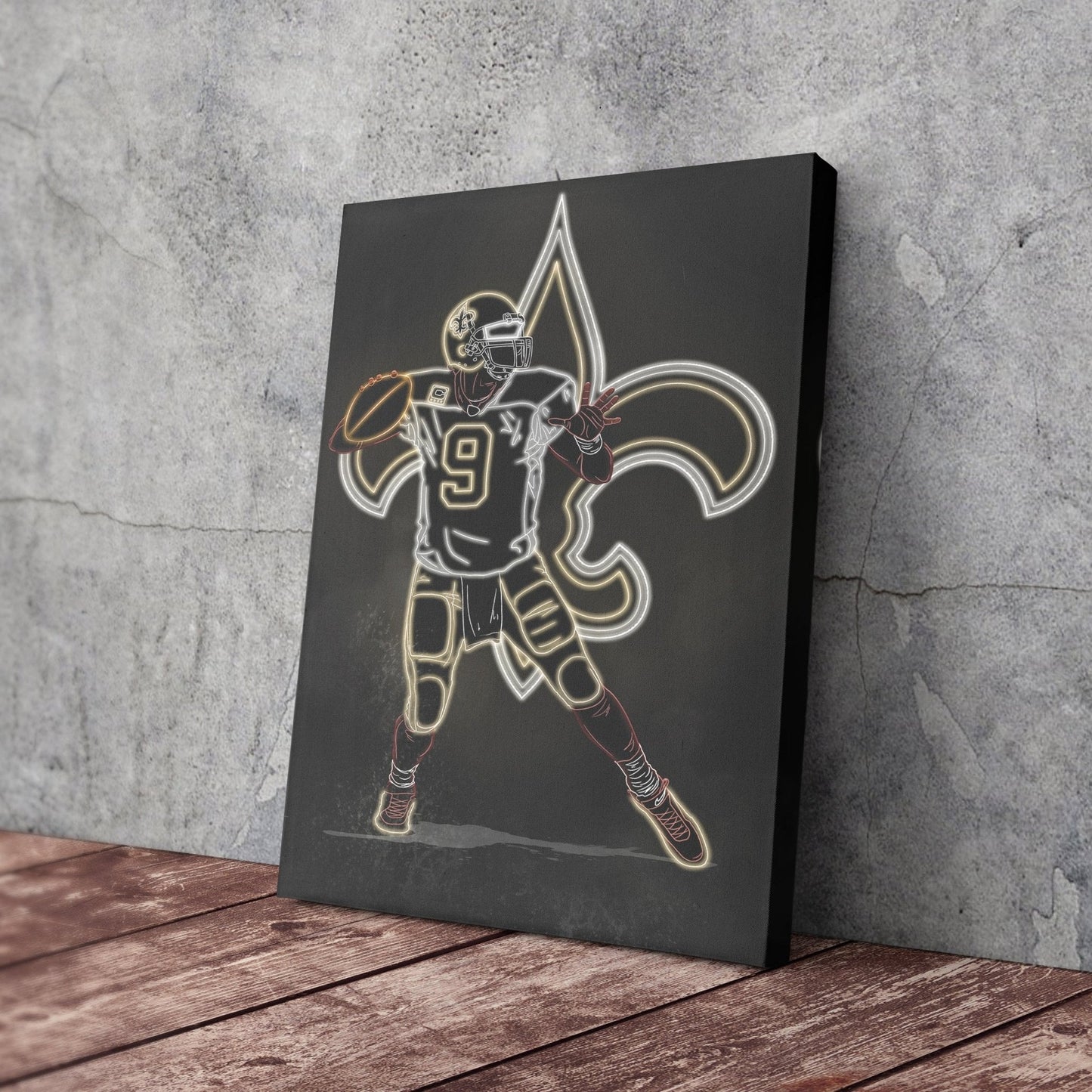Drew Brees Neon Canvas Art | Saints Wall Decor
