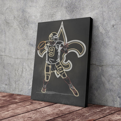 Drew Brees Neon Canvas Art | Saints Wall Decor