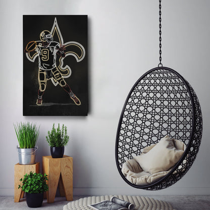 Drew Brees Neon Canvas Art | Saints Wall Decor