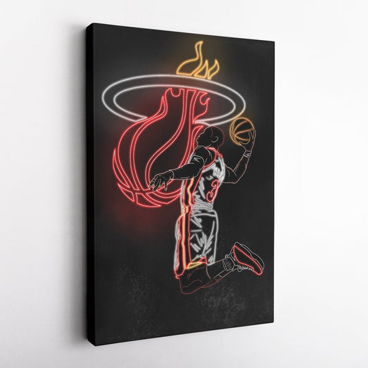 Dwyane Wade Neon Canvas Art | Heat Wall Decor