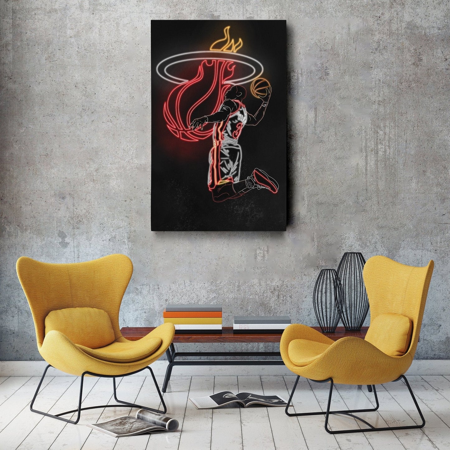Dwyane Wade Neon Canvas Art | Heat Wall Decor