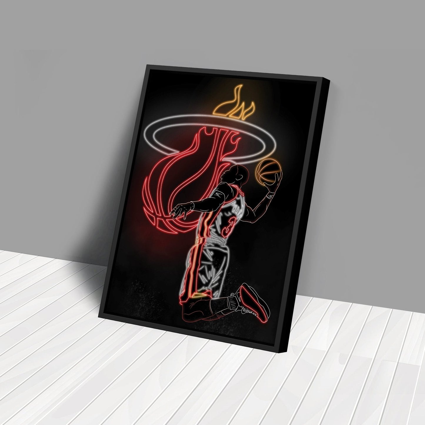 Dwyane Wade Neon Canvas Art | Heat Wall Decor
