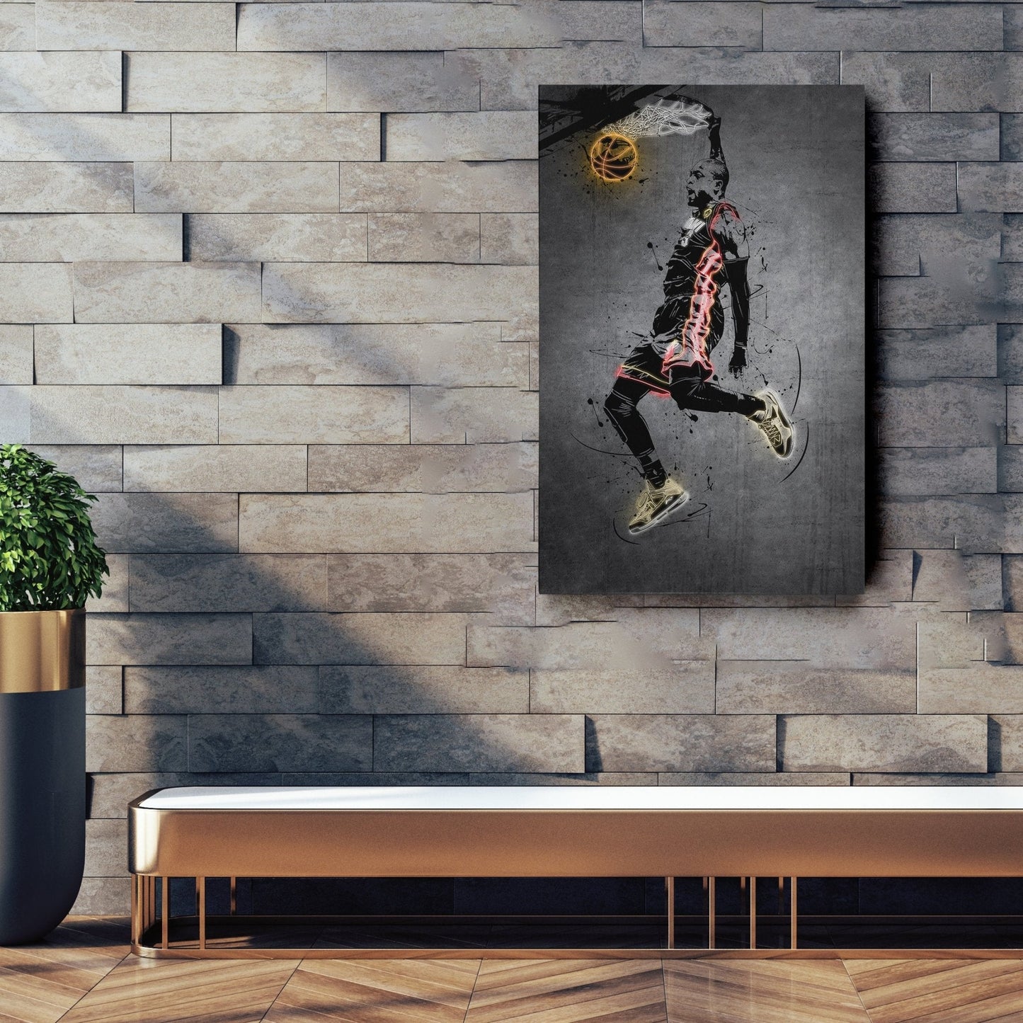 Dwyane Wade Neon Canvas Art | Modern Wall Decor for Heat Fans