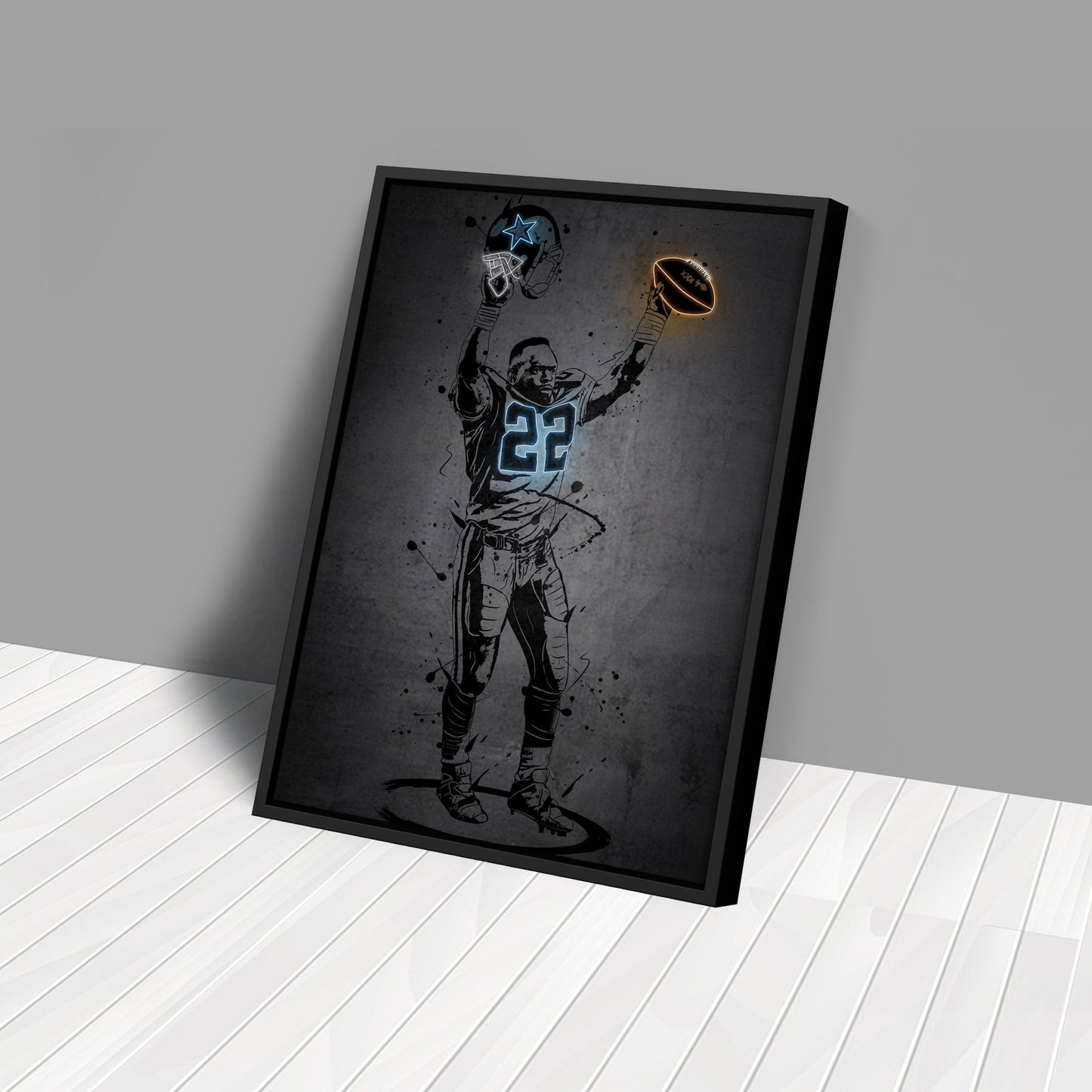 Emmitt Smith Neon Canvas Art | Modern Wall Decor for Cowboys Fans