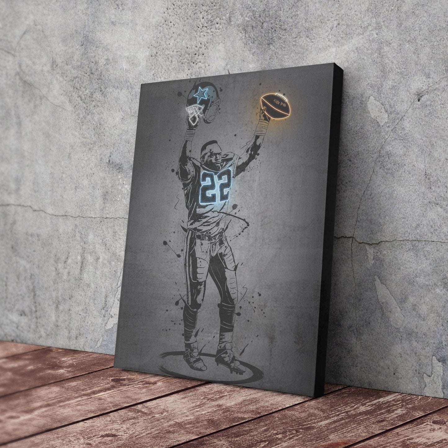 Emmitt Smith Neon Canvas Art | Modern Wall Decor for Cowboys Fans