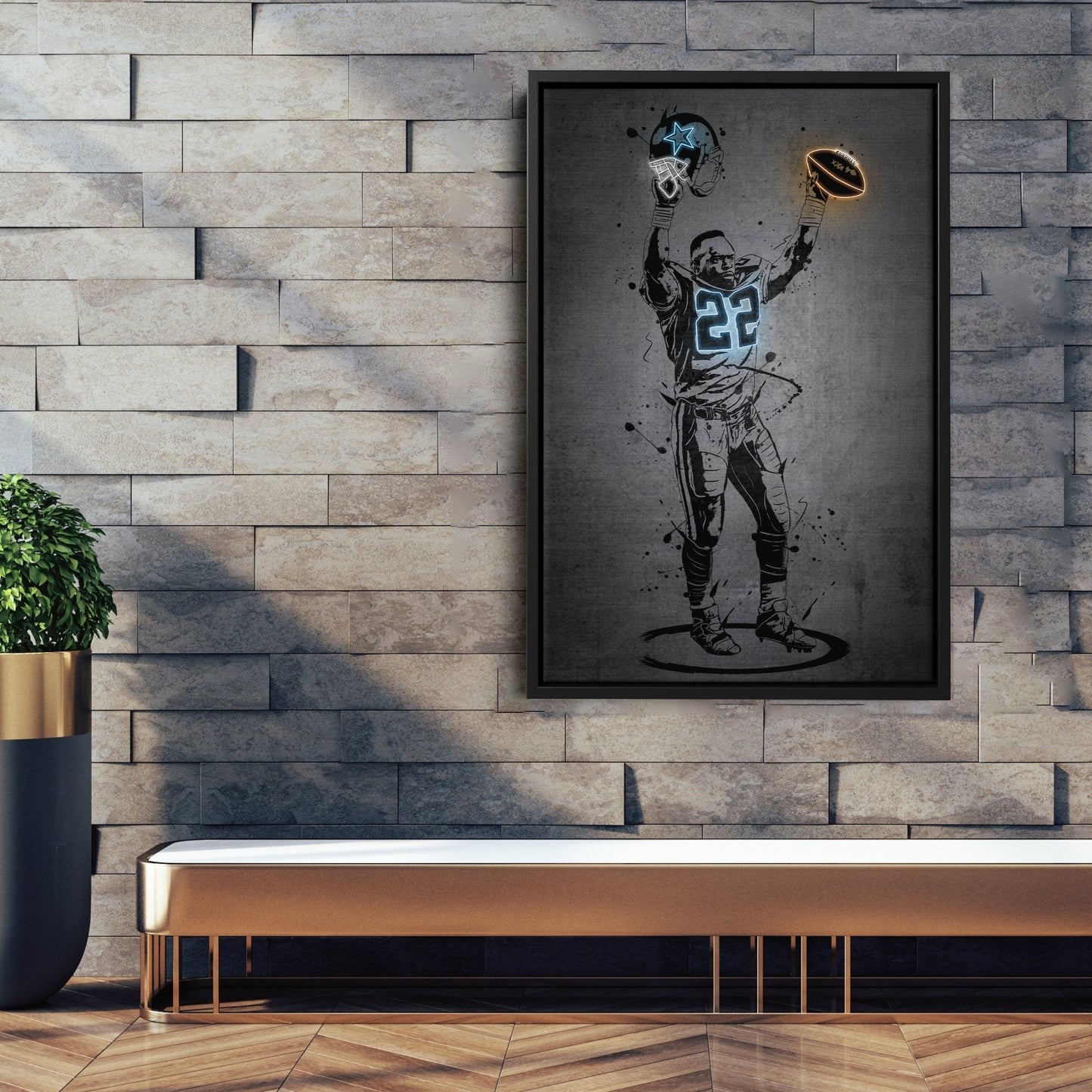 Emmitt Smith Neon Canvas Art | Modern Wall Decor for Cowboys Fans