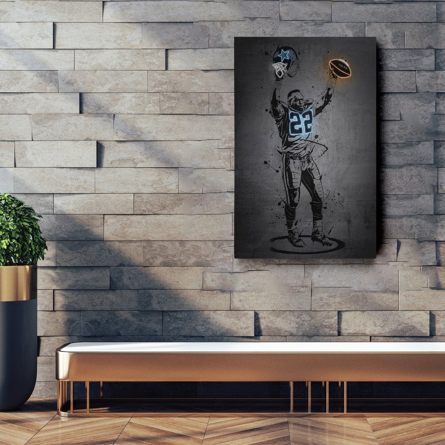 Emmitt Smith Neon Canvas Art | Modern Wall Decor for Cowboys Fans