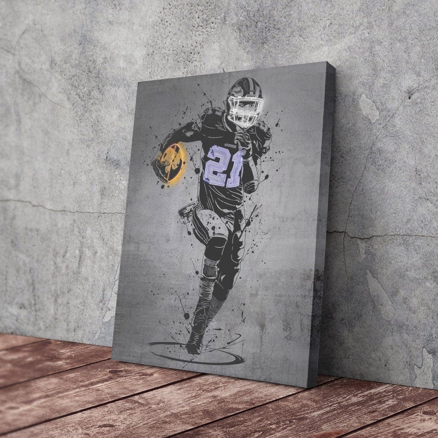 Ezekiel Elliott Neon Canvas Art | Modern Wall Decor for Cowboys Fans