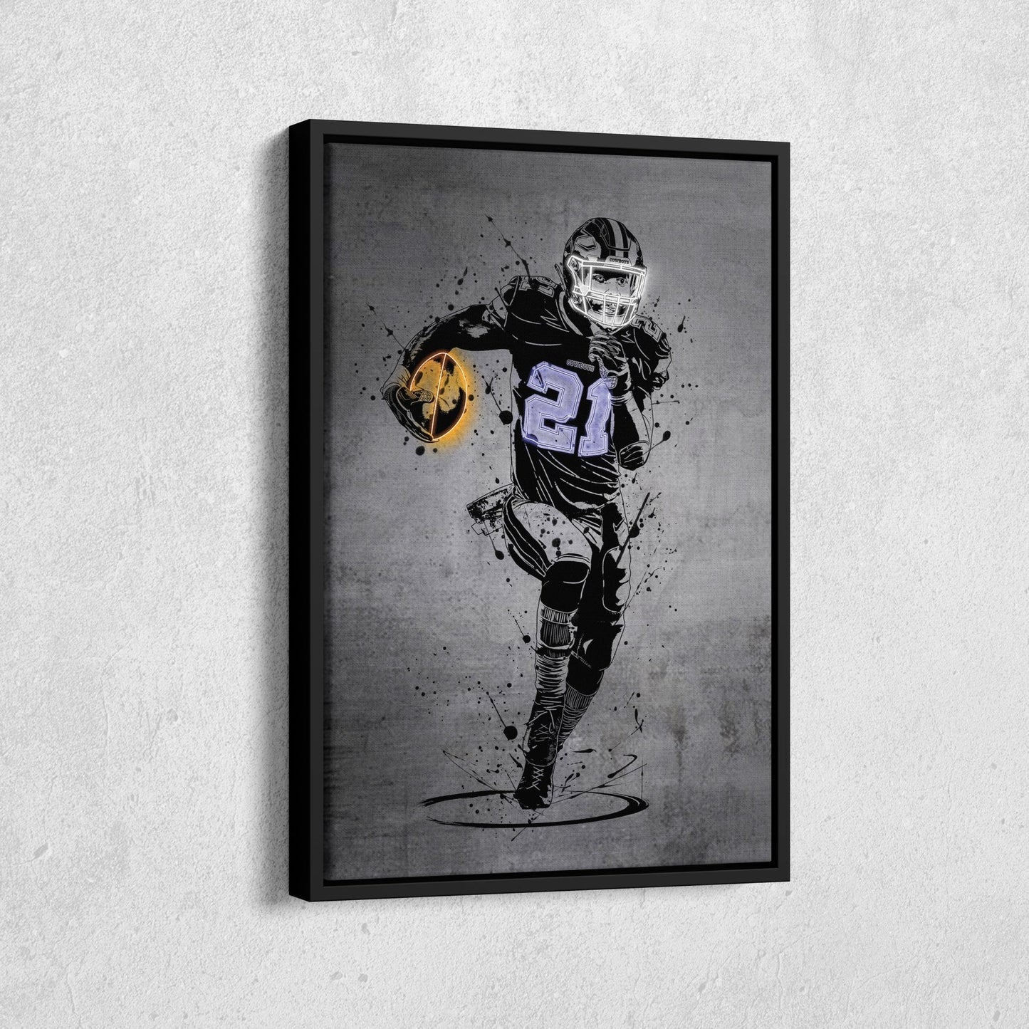 Ezekiel Elliott Neon Canvas Art | Modern Wall Decor for Cowboys Fans