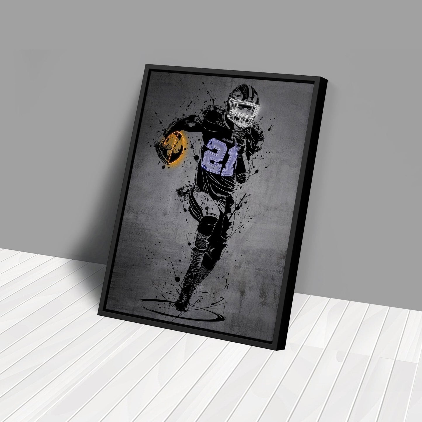 Ezekiel Elliott Neon Canvas Art | Modern Wall Decor for Cowboys Fans
