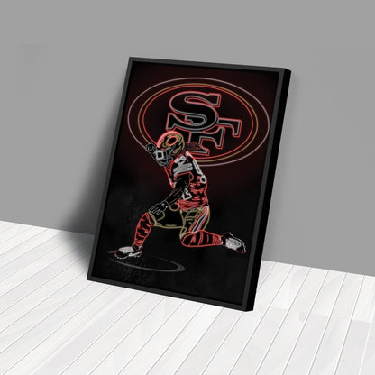 Fred Warner Neon Canvas Art | 49ers Wall Decor