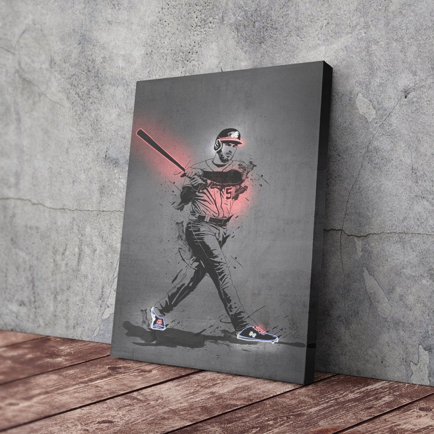 Freddie Freeman Neon Canvas Art | Modern Wall Decor for Braves Fans