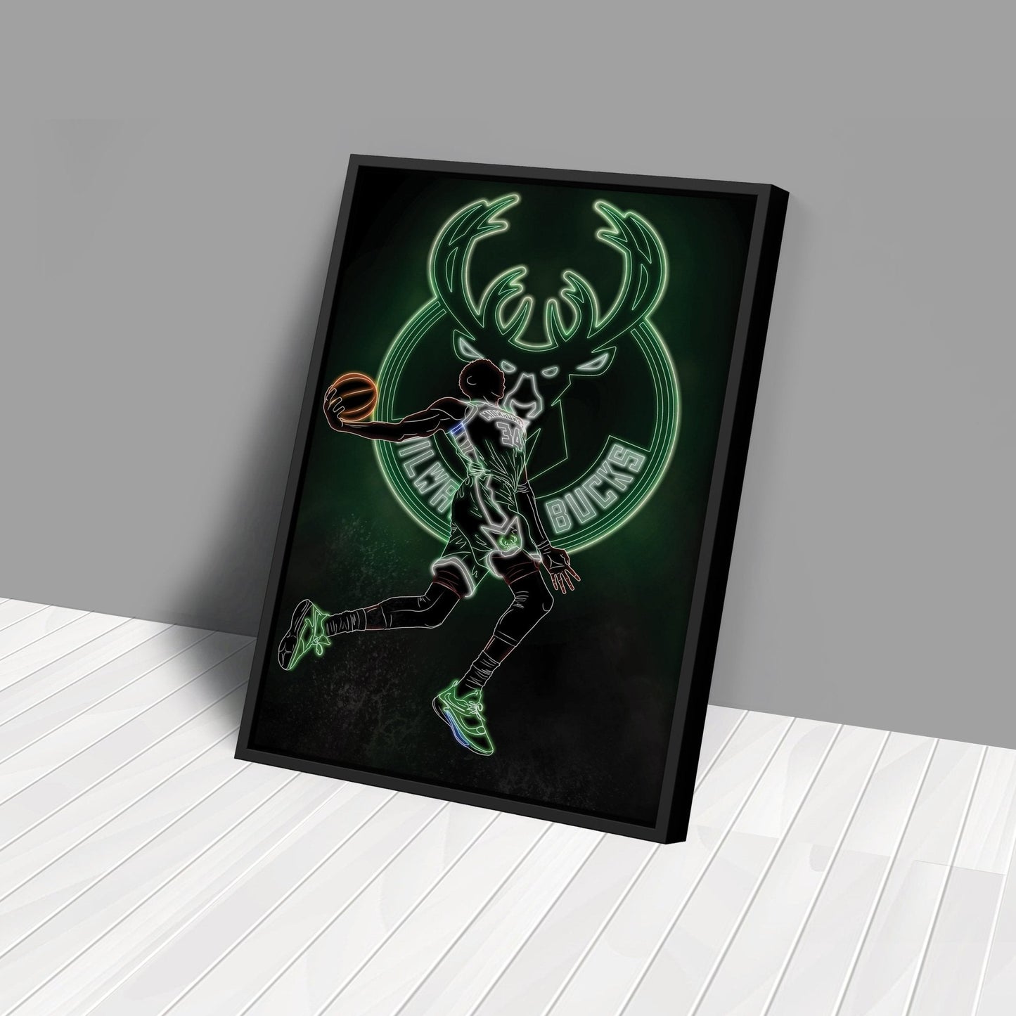 Giannis Antetokounmpo Neon Canvas Art | Bucks Wall Decor