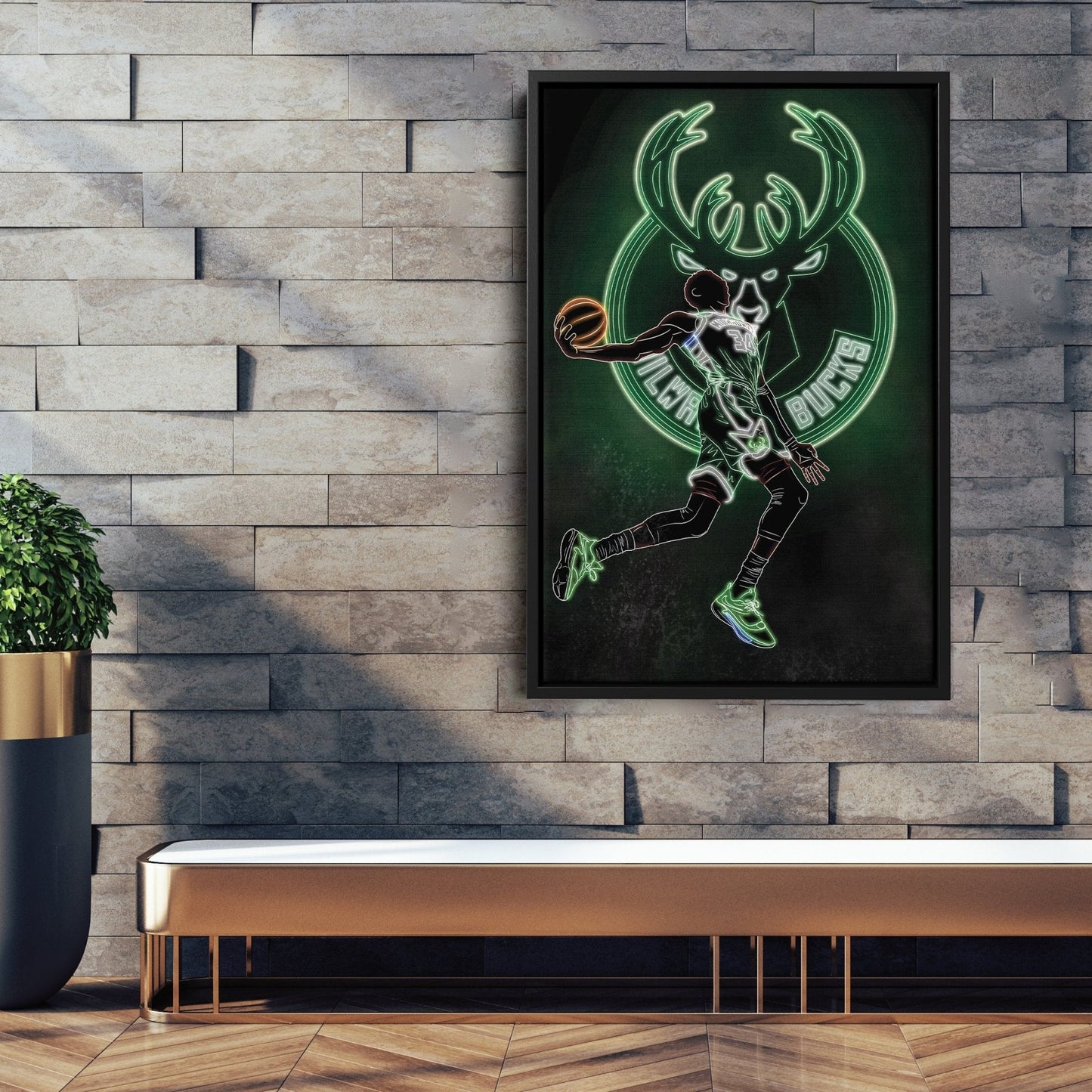 Giannis Antetokounmpo Neon Canvas Art | Bucks Wall Decor