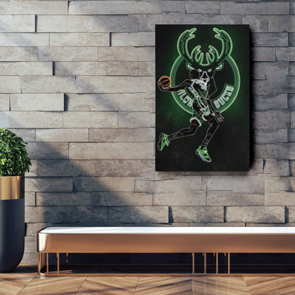 Giannis Antetokounmpo Neon Canvas Art | Bucks Wall Decor