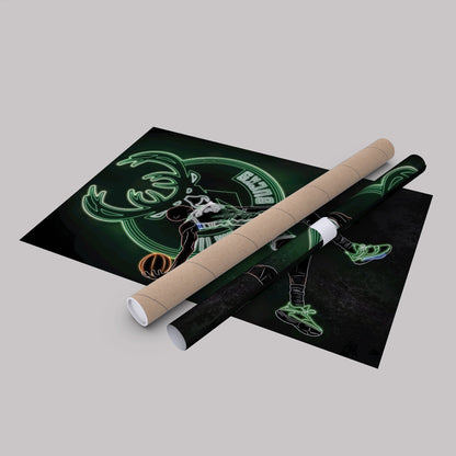 Giannis Antetokounmpo Neon Canvas Art | Bucks Wall Decor