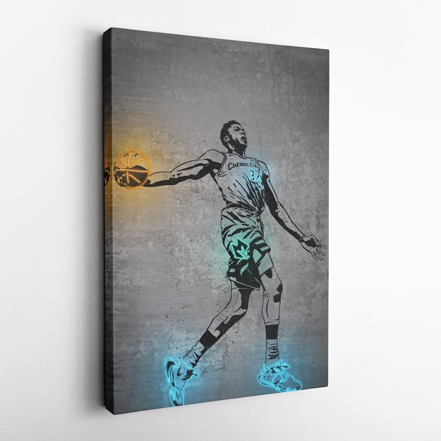 Giannis Antetokounmpo Neon Canvas Art | Modern Wall Decor for Bucks Fans