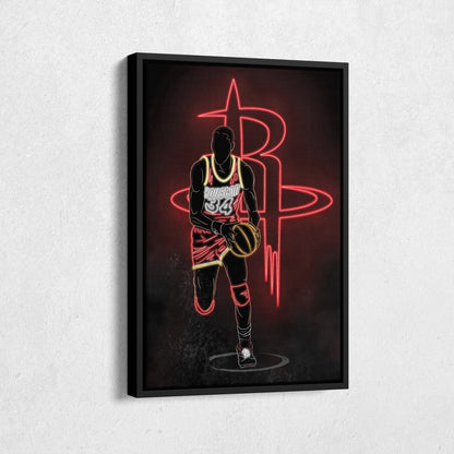Hakeem Olajuwon Neon Canvas Art | Rockets Wall Decor