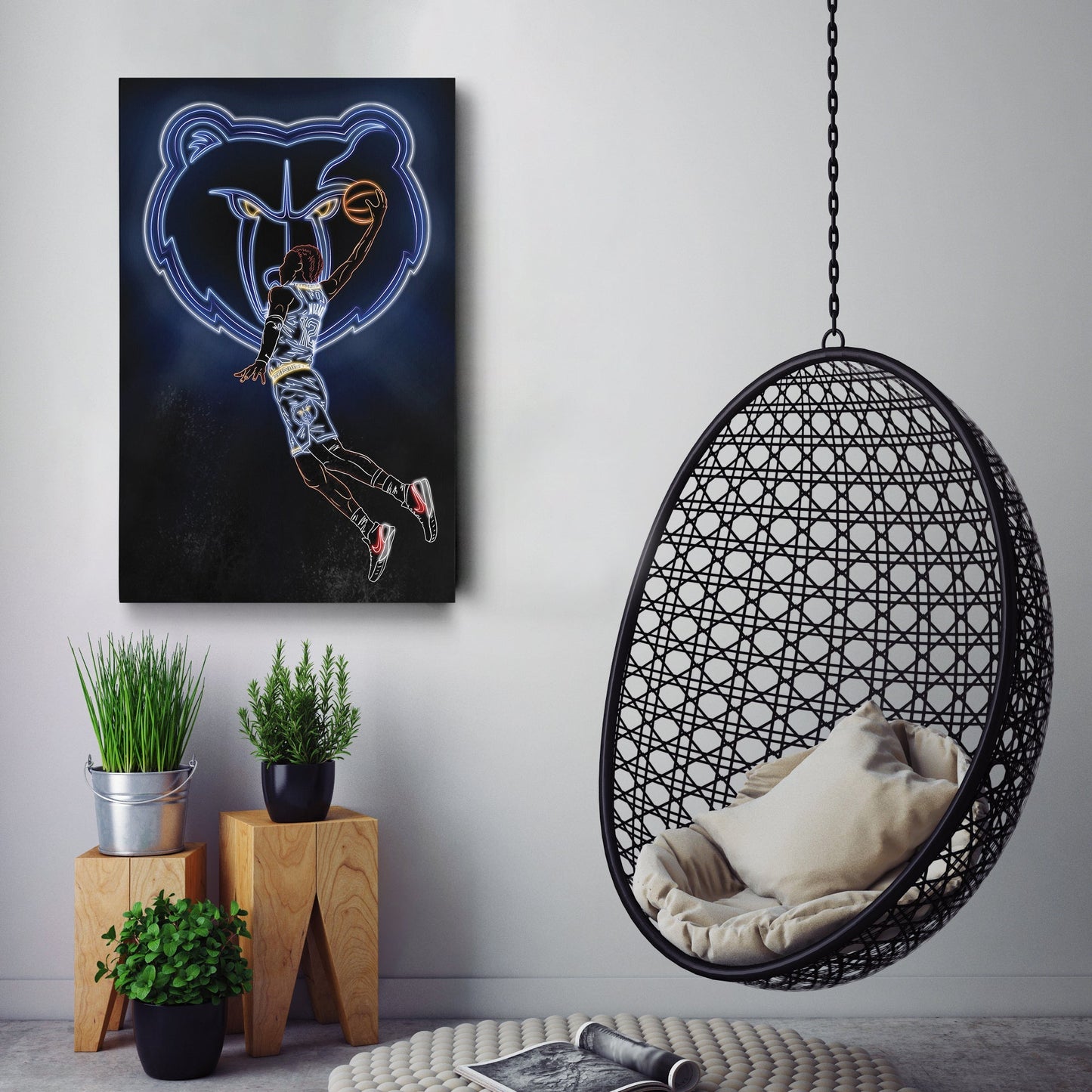 Ja Morant Neon Canvas Art | Grizzlies Wall Decor
