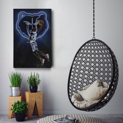 Ja Morant Neon Canvas Art | Grizzlies Wall Decor