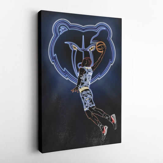 Ja Morant Neon Canvas Art | Grizzlies Wall Decor